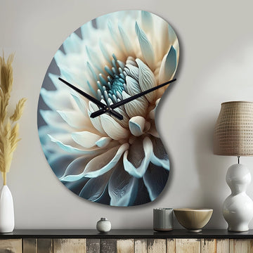 Dahlia Flowers Blue And White III - Asymmetric Metal Wall Clock